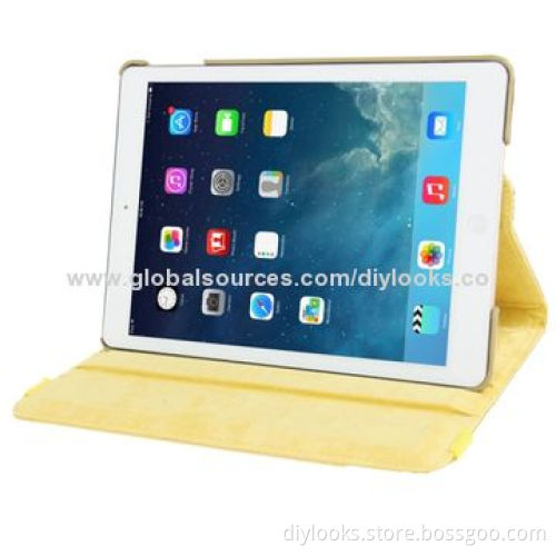 Golden 360 Degree Rotatable Luxury Leather Case for iPad Air with Holder & Sleep/Wake-up